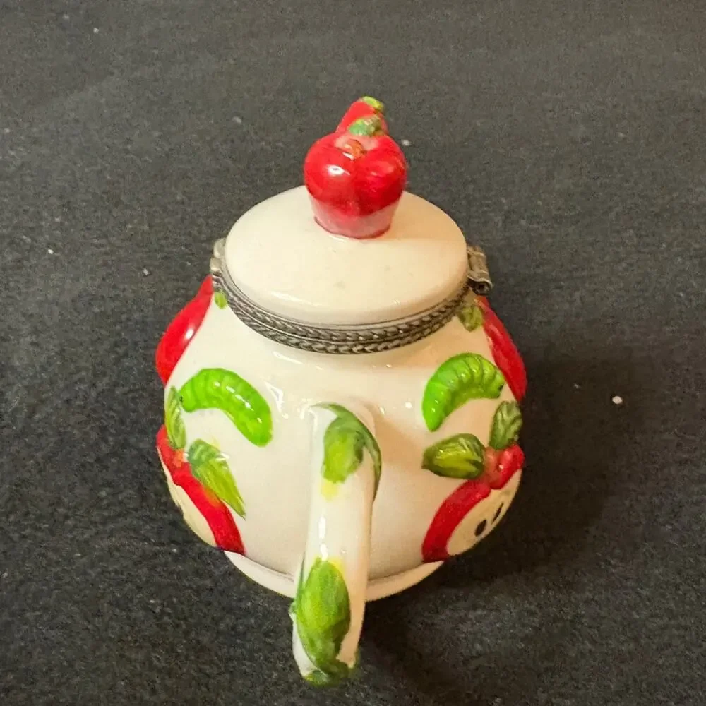 Hand Painted Apple Miniature Teapot Trinket Holder